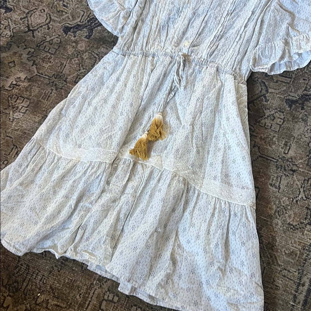 Isabella Sinclair Bandera Ruffled Tunic Dress White Tussel Dress Small - Picture 3 of 5